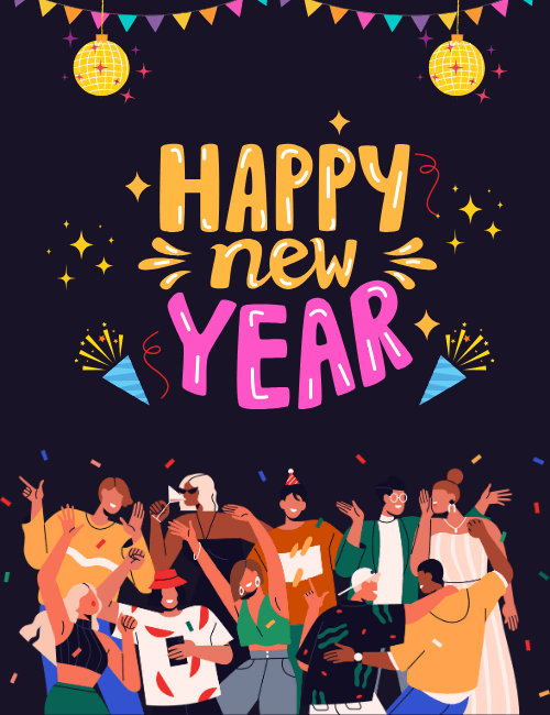Party Crowd Happy New Year Card