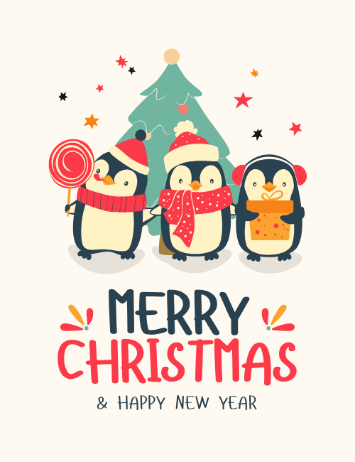 Three penguins with gifts