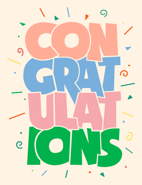 Playful Congrats Card – Colorful Bold Letters & Celebration Vibes