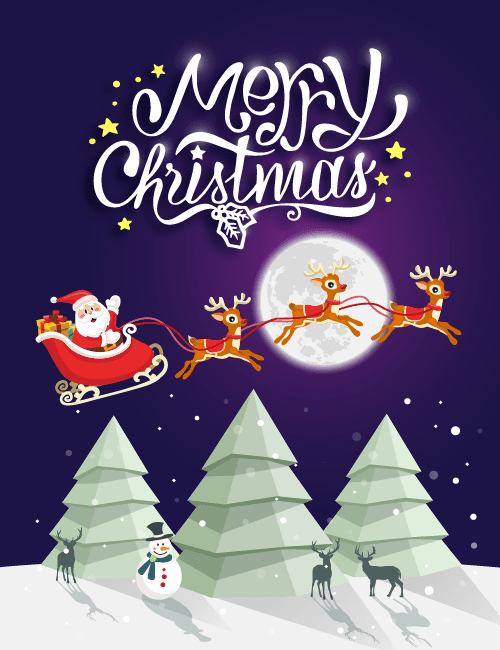 Playful Santa Sleigh Merry Christmas