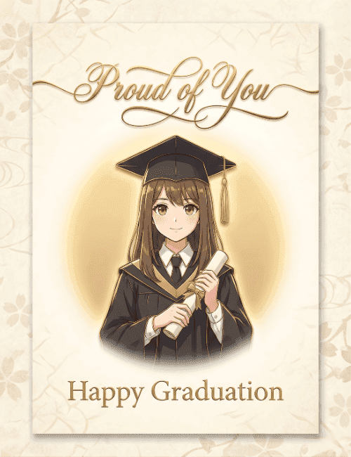 Proud of You Happy Graduation Anime Style Card
