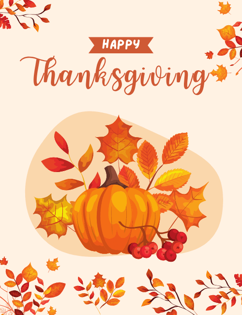 Pumpkin Autumn Leaves Thanksgiving Card