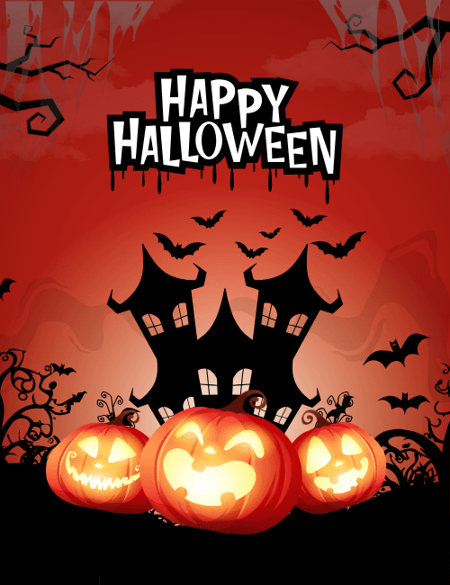 Pumpkin Haunted House Halloween Card