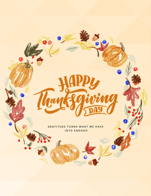 Pumpkin Wreath Watercolor Thanksgiving Card