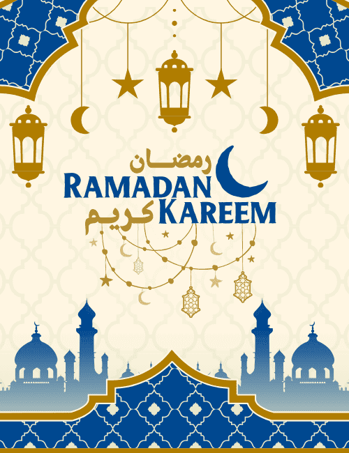 Ramadan Kareem Arabic Blue & Gold Elegant Greeting Card