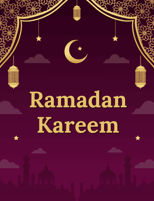Elegant Ramadan Kareem Greeting Card with Golden Lanterns & Crescent Moon