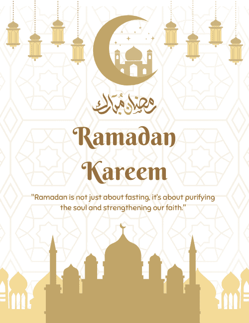 Minimal White & Gold Ramadan Kareem Greeting Card with Crescent Moon