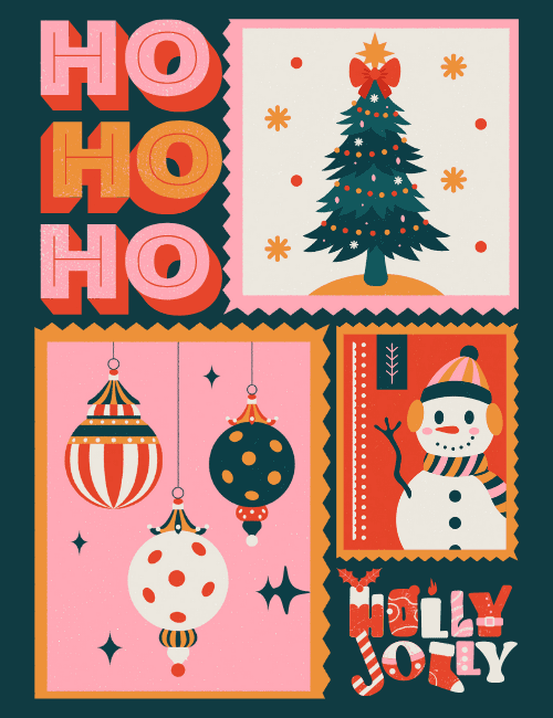 Retro Ho Ho Ho Christmas greeting card design