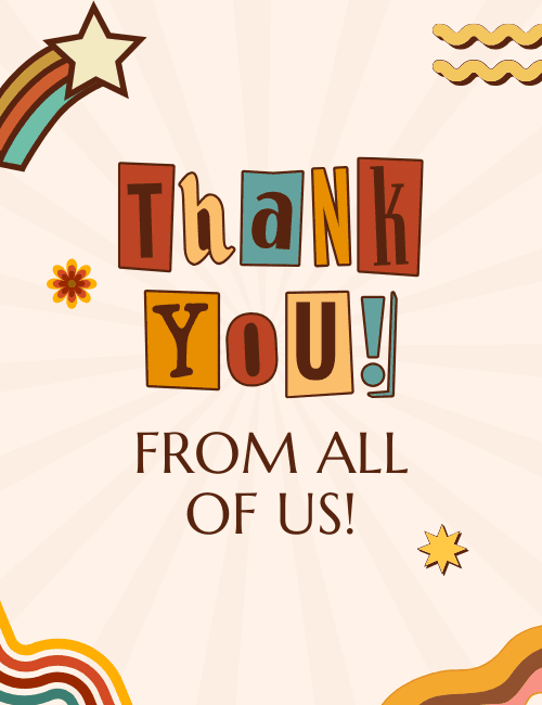 Retro Team Thank You Card – 'From All of Us' Group Appreciation