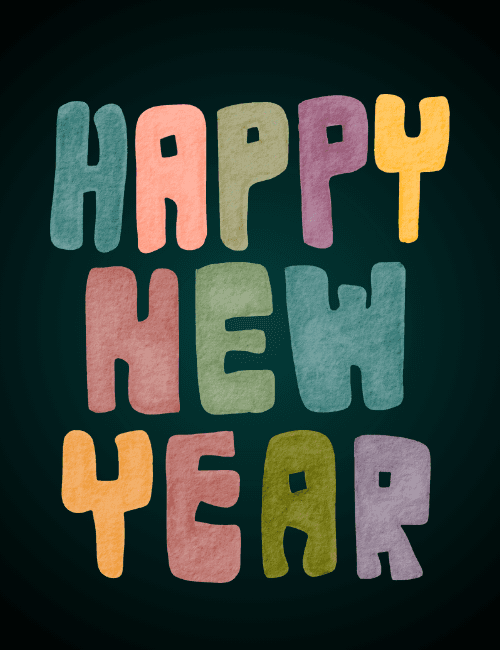 Retro Watercolor Happy New Year Card