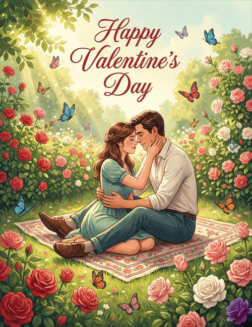Romantic Garden Picnic Valentine’s Day Card