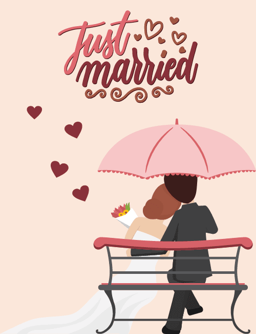 Romantic Bench Just Married Wedding Card