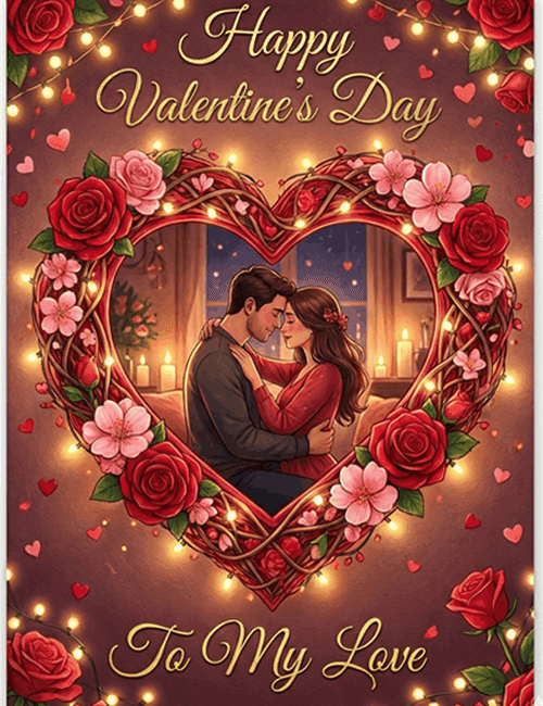 Romantic Rose Heart Valentine’s Day Card for Love