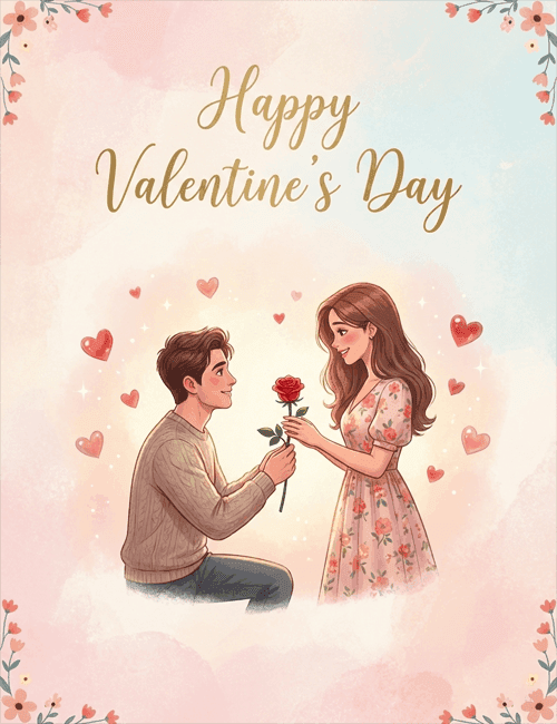Romantic Rose Proposal Valentine’s Day Card