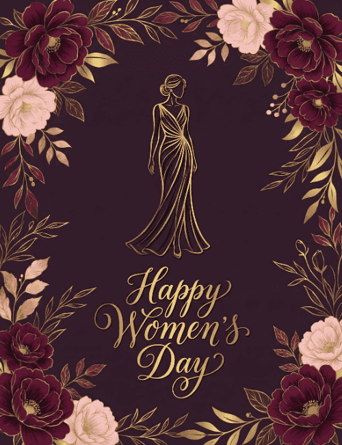 Happy Women's Day: Royal Gold Floral Card