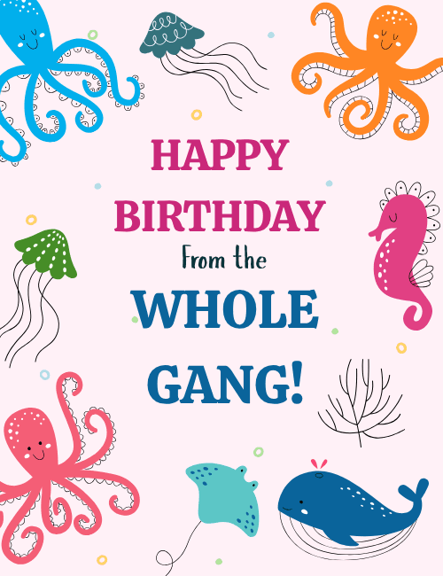 Sea Creatures Birthday Card