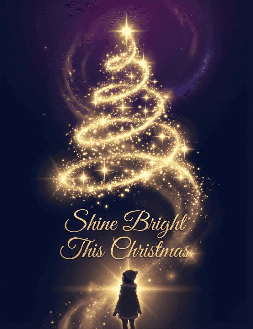 Shine Bright This Christmas Golden Tree Night Card