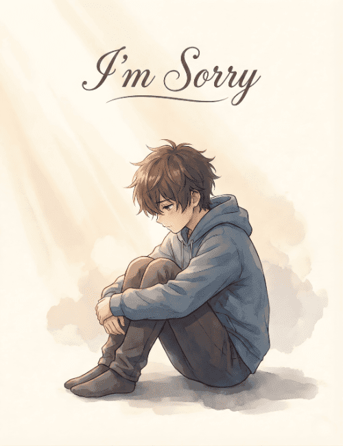 Soft Emotional I’m Sorry Card with Sad Illustration