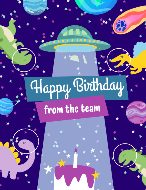 Space & Dino Birthday Card