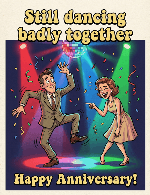 Still Dancing Badly Together Funny Anniversary Card
