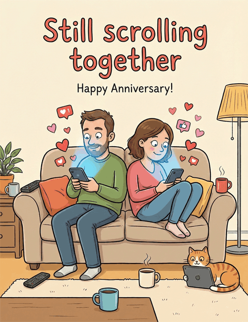 Still Scrolling Together Happy Anniversary Card