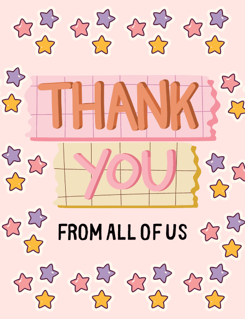 Cute Pastel Stars Thank You Card – From All of Us