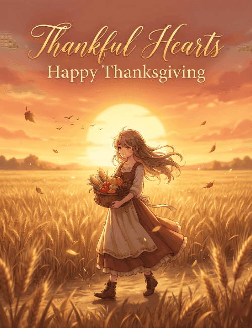 Thankful Hearts Happy Thanksgiving Sunset Card