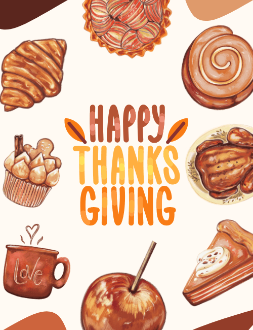 Thanksgiving Food Illustration Card