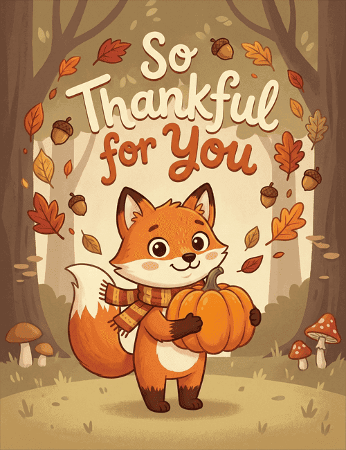 Cute Fox Thanksgiving Greeting Card