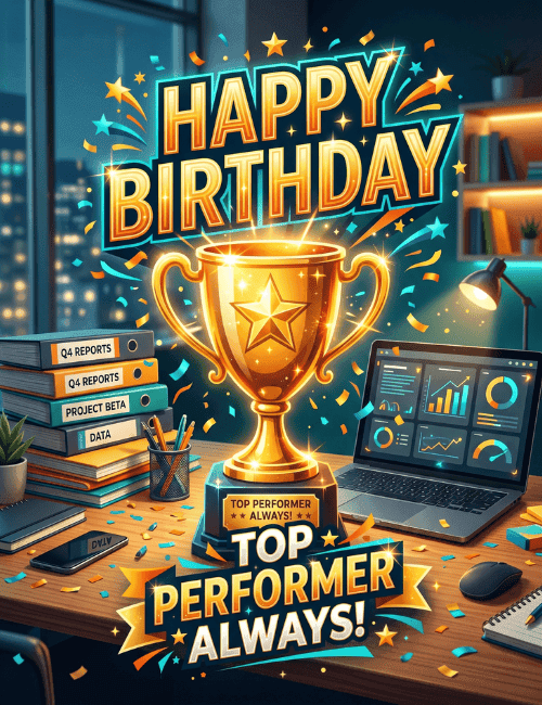 Happy Birthday Top Performer Always Trophy Office Card