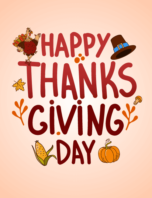 Thanksgiving lettering with turkey and hat