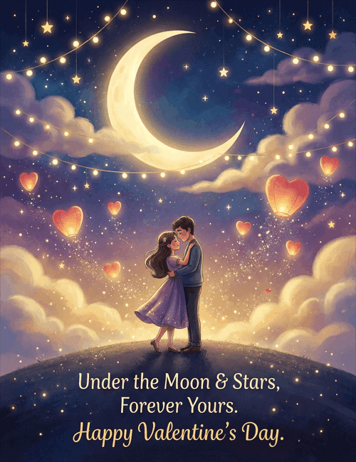 Under the Moon & Stars Forever Yours Valentine Card