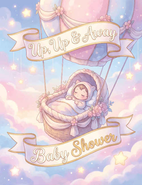 Up Up and Away Hot Air Balloon Baby Shower Card
