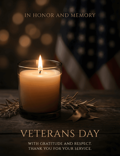 Veterans Day candle with honor and memory message