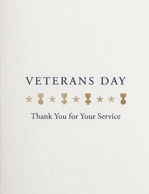 Minimal Veterans Day card with medals and thank you