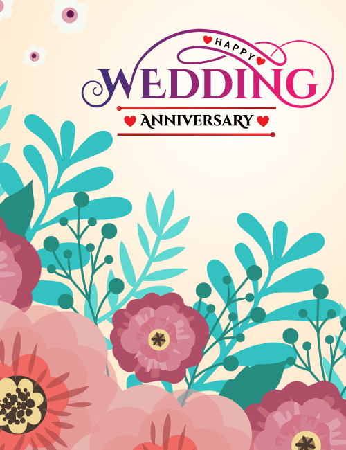 Vibrant Floral Anniversary Card with Heart Accents  🎨