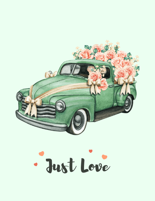 Vintage Floral Car Wedding Card – Just Love Theme