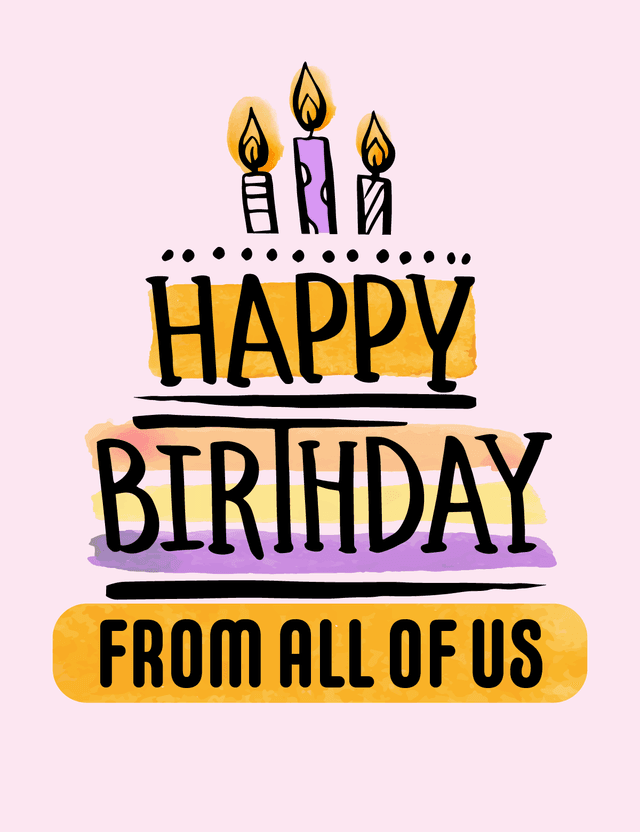 Watercolor Happy Birthday Card – From All of Us – Pink Background