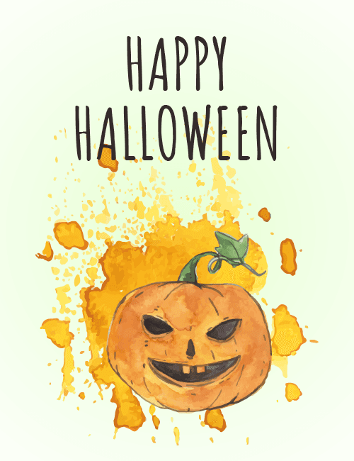 Watercolor Pumpkin Halloween Card