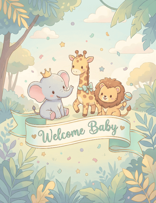 Welcome Baby Jungle Animals Baby Shower Card
