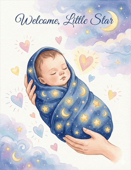 Welcome Little Star Baby Shower Card