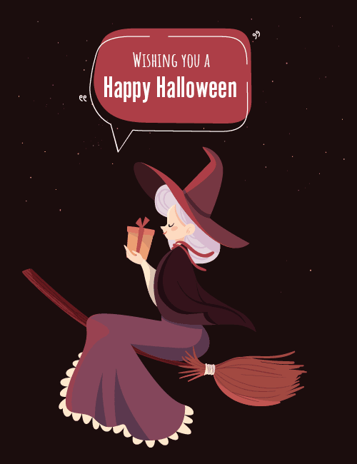 Witch on Broom Halloween Card