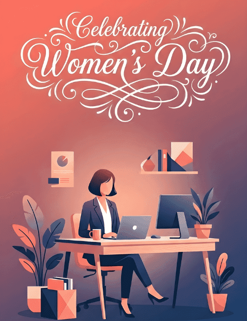 Happy Women's Day: Modern Workspace Card
