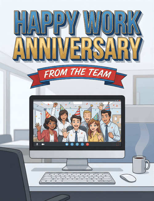 happy work anniversary from the team office card