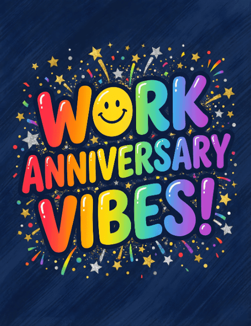 Work Anniversary Vibes – Colorful Celebration Card