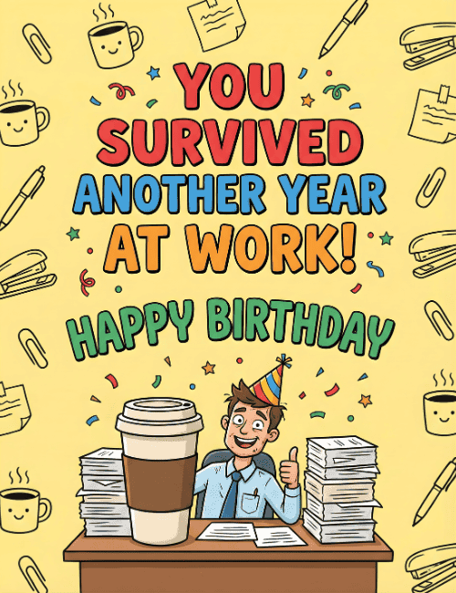 Funny Office Birthday Card You Survived Another Year At Work