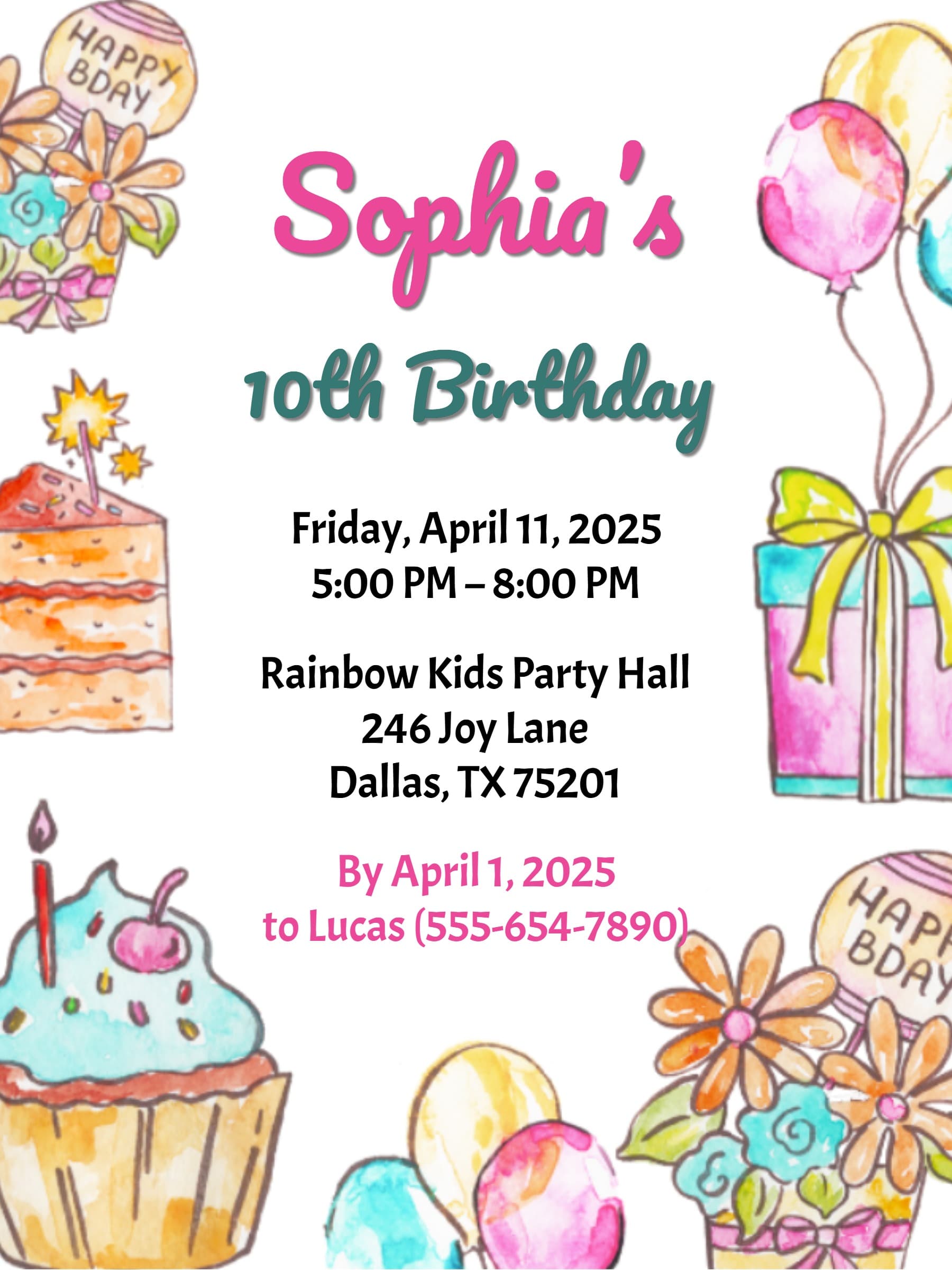 birthday party invitation template cake cupcake balloons gift