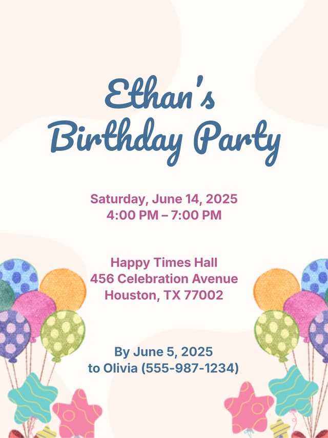 colorful balloons birthday invite
