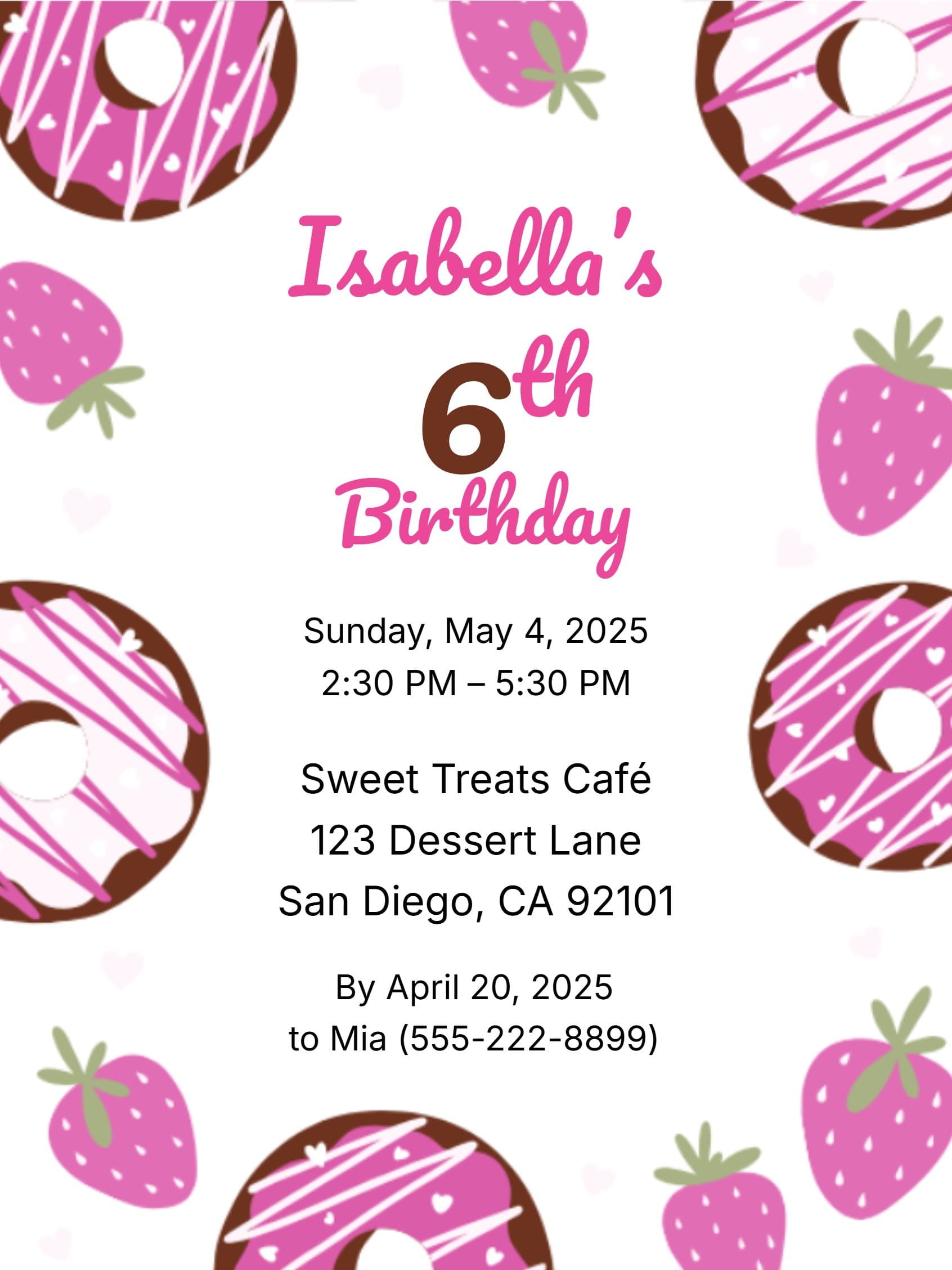 donut strawberry birthday invite