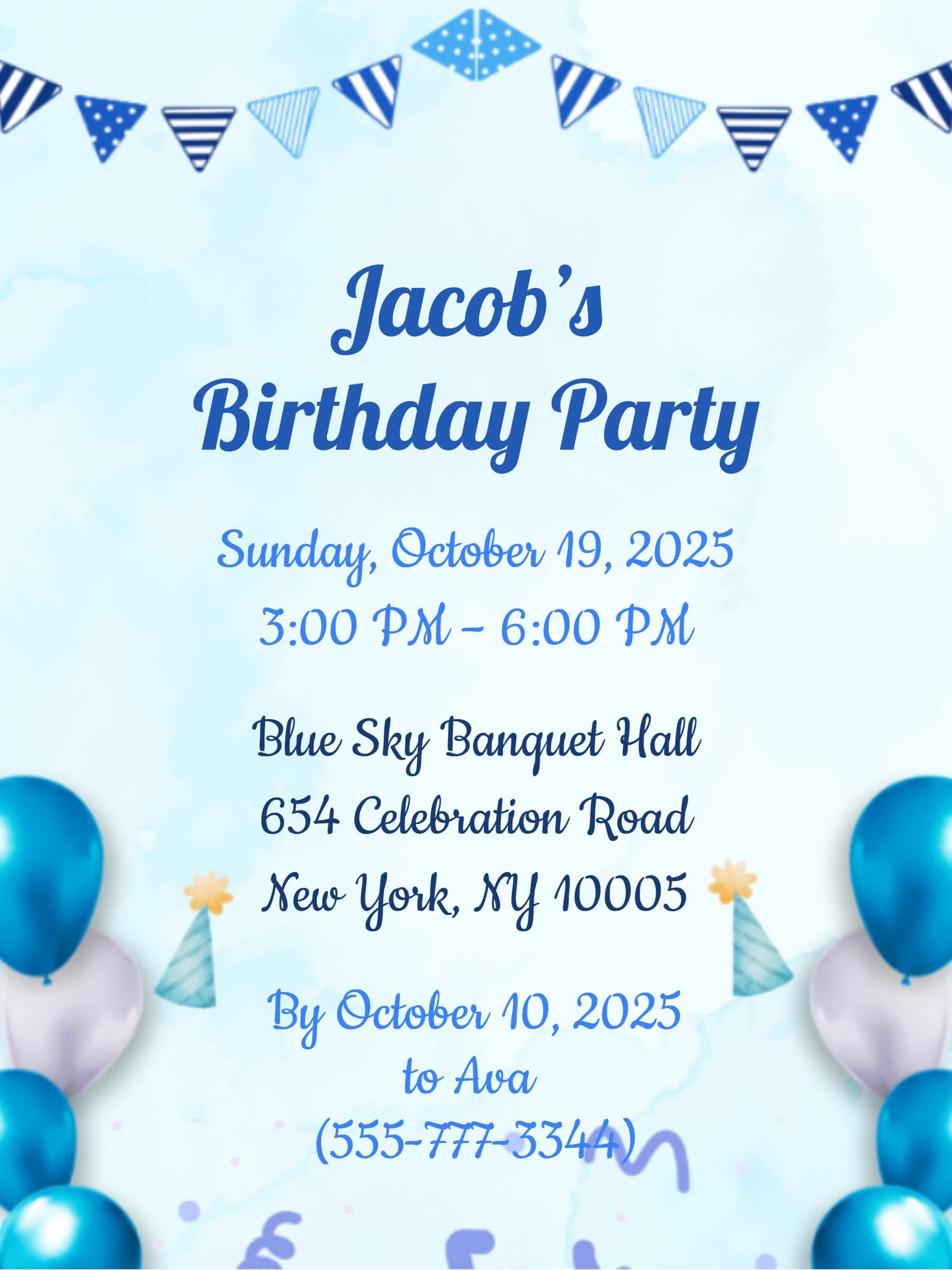 blue balloons birthday invite
